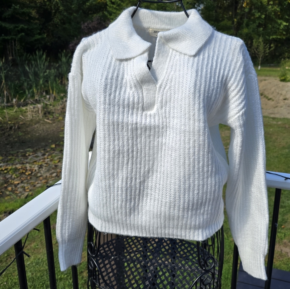 Zenana collared sweater, white, New (no tag)